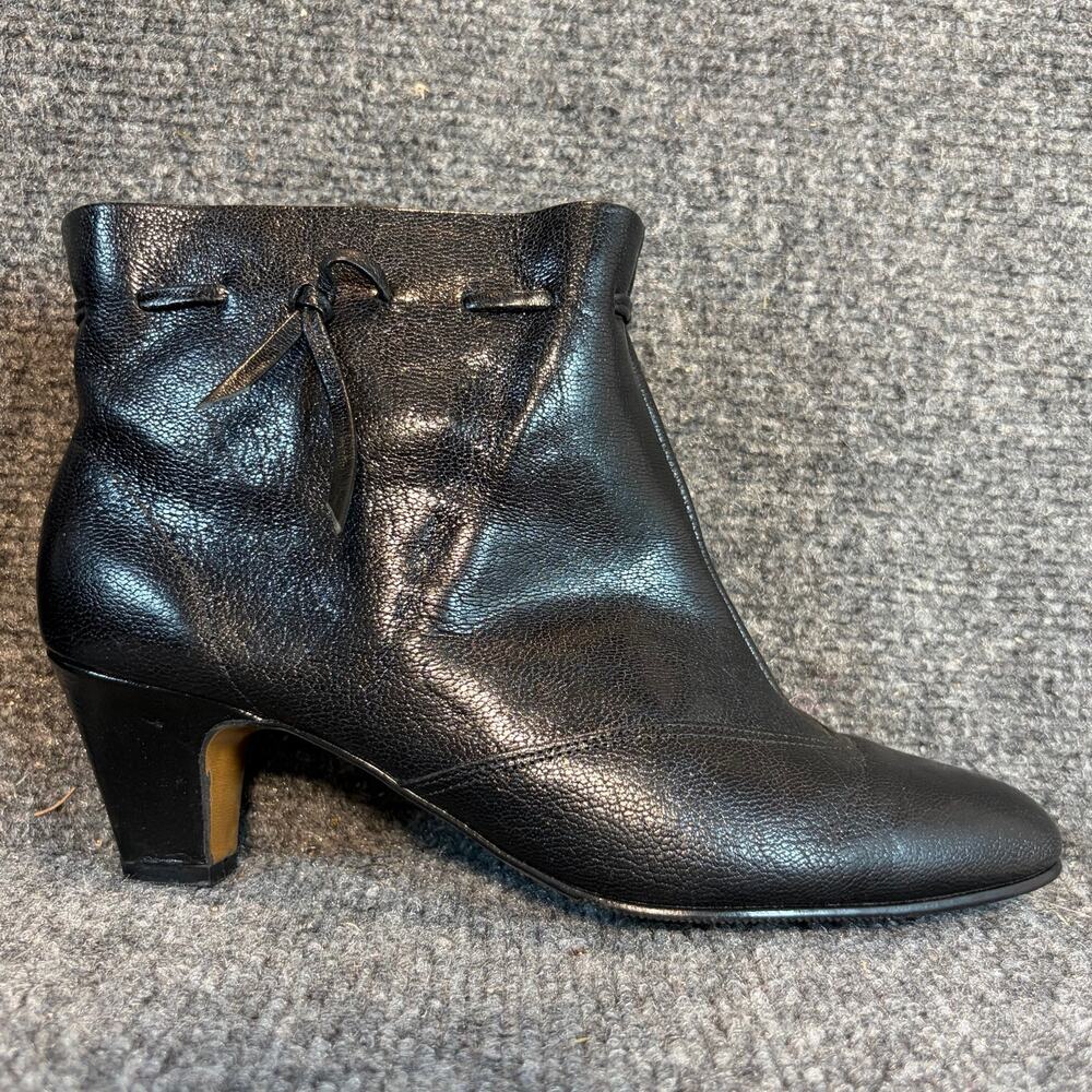 Vintage Norman Kaplan Heel Black Leather Ankle Booties Boots Size 7 Las Vegas